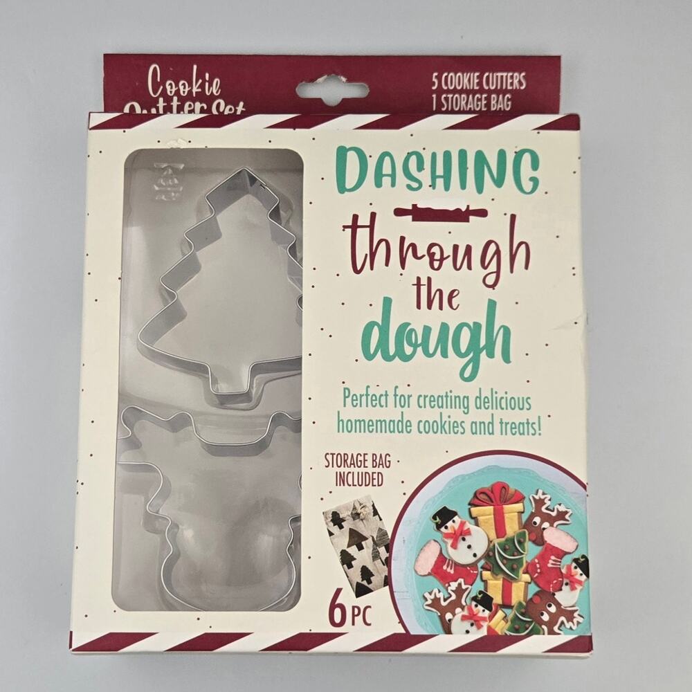 Evriholder Dashing Through the Dough 5 Christmas Cookie Cutters 1 Storage Bag